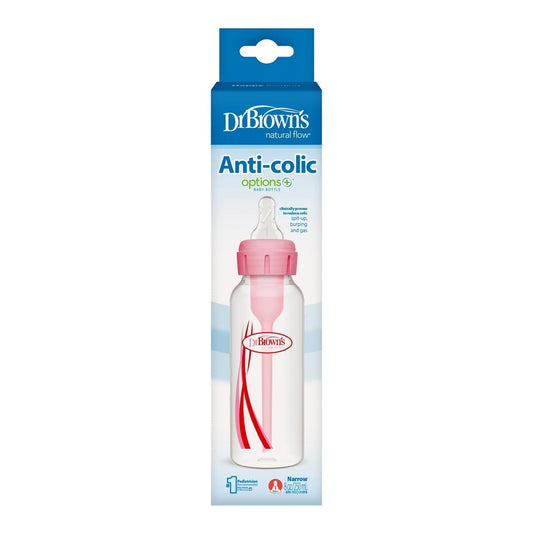 Dr. Brown's Natural Flow Anti-Colic Options+ Narrow Baby Bottle, with Level 1 Slow Flow Nipple