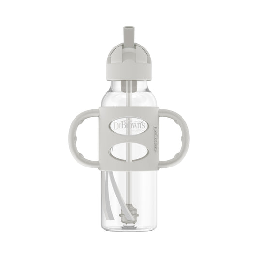 Dr. Brown's Milestones Narrow Sippy Straw Bottle with Silicone Handles, 8 oz/250 mL